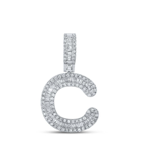 10kt White Gold Mens Baguette Diamond C Initial Letter Pendant 1/2 Cttw