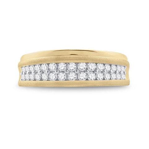 10kt Yellow Gold Mens Round Diamond Wedding Double Row Band Ring 3/4 Cttw