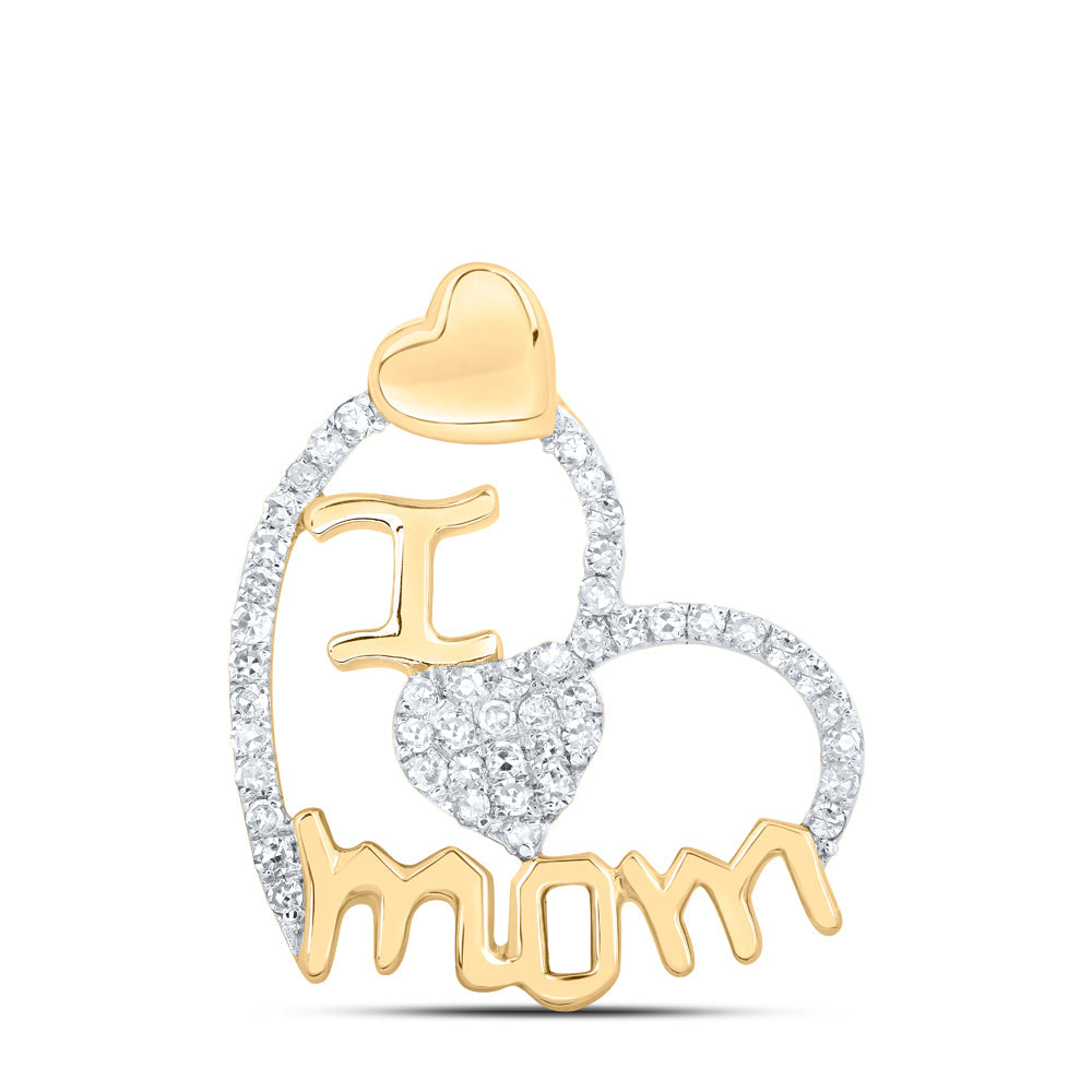 10kt Yellow Gold Womens Round Diamond I Heart Mom Pendant 1/4 Cttw