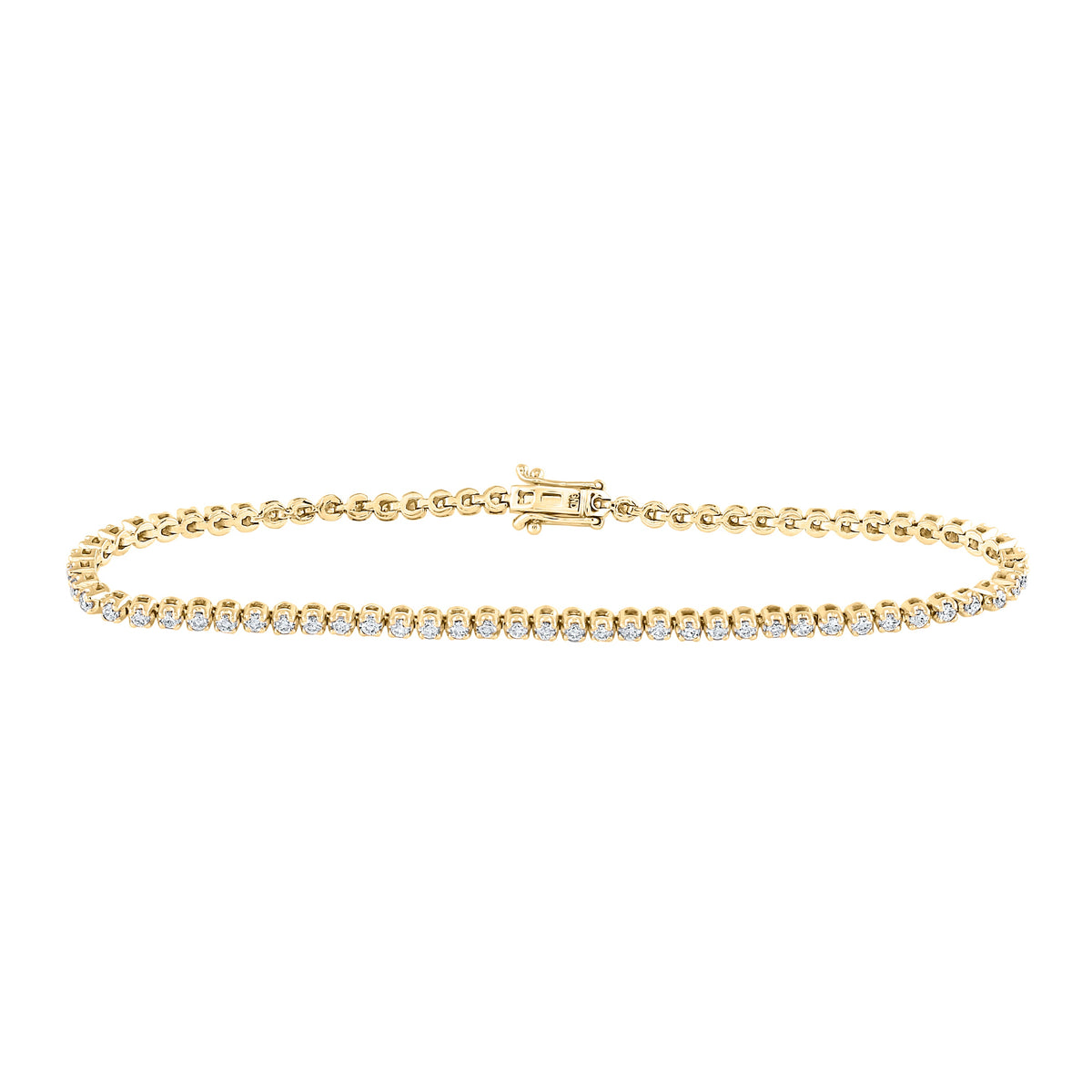 14kt Yellow Gold Womens Round Diamond Single Row Tennis Bracelet 1-1/5 Cttw