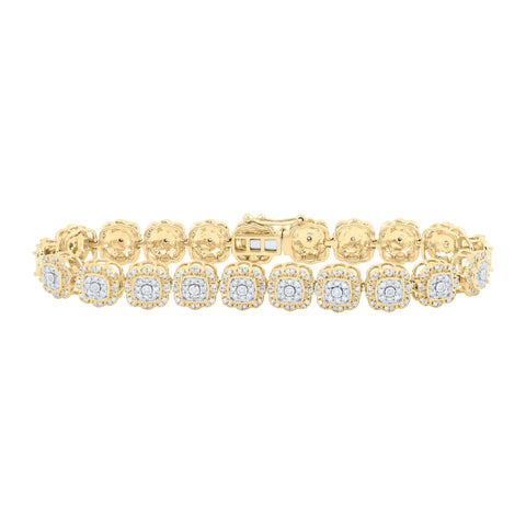 10kt Yellow Gold Womens Round Diamond Square Link Fashion Bracelet 2-3/8 Cttw