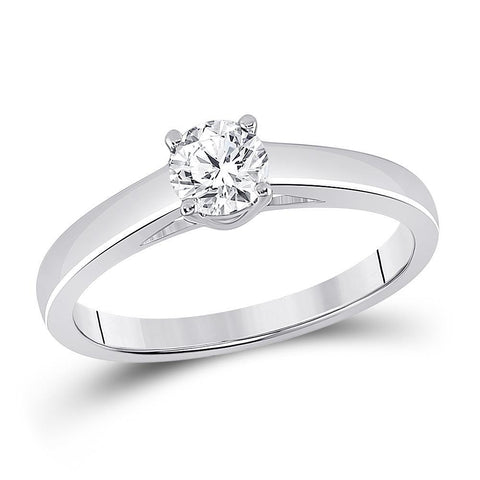 14kt White Gold Womens Round Diamond Solitaire Bridal Wedding Engagement Ring 1/2 Cttw