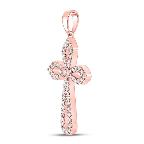 10kt Rose Gold Womens Round Diamond Gothic Cross Pendant 1/3 Cttw