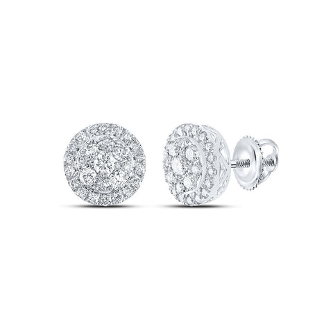 14kt White Gold Womens Round Diamond Cluster Earrings 1 Cttw