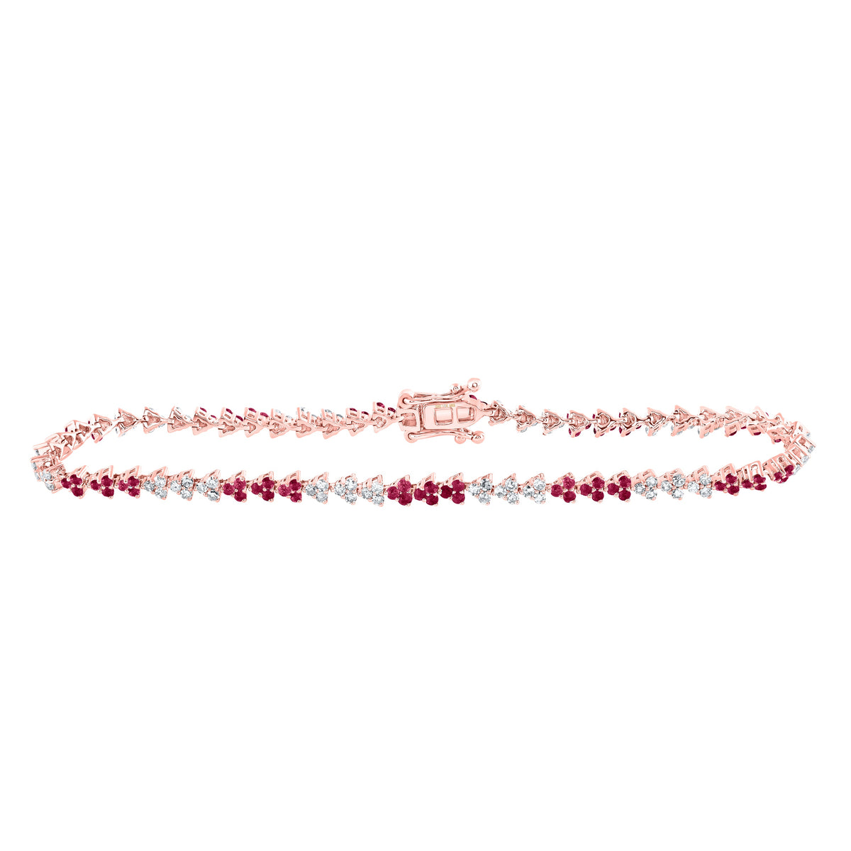 14kt Rose Gold Womens Round Ruby Diamond Tennis Bracelet 1-3/4 Cttw