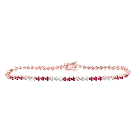 14kt Rose Gold Womens Round Ruby Diamond Tennis Bracelet 1-3/4 Cttw