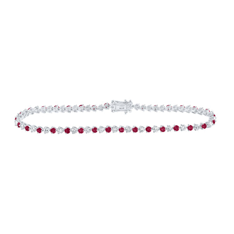 14kt White Gold Womens Round Ruby Diamond Tennis Bracelet 3-1/4 Cttw