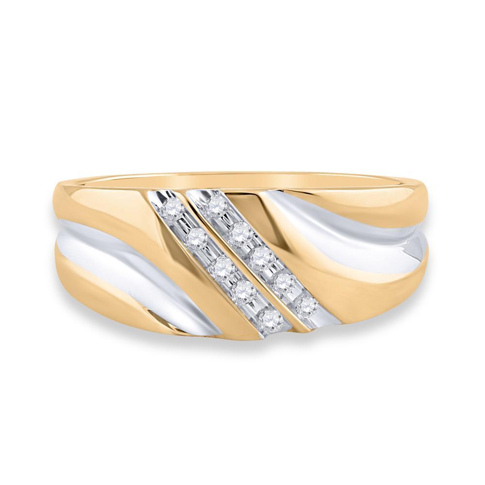 10kt Yellow Gold Mens Round Diamond 2-tone Wedding Anniversary Band Ring 1/8 Cttw