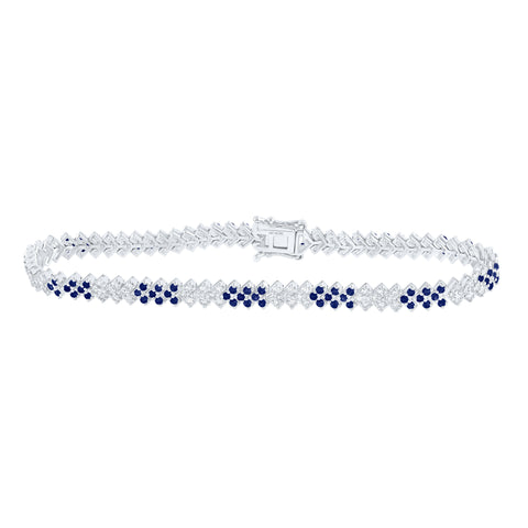 14kt White Gold Womens Round Blue Sapphire Diamond Tennis Bracelet 2-7/8 Cttw