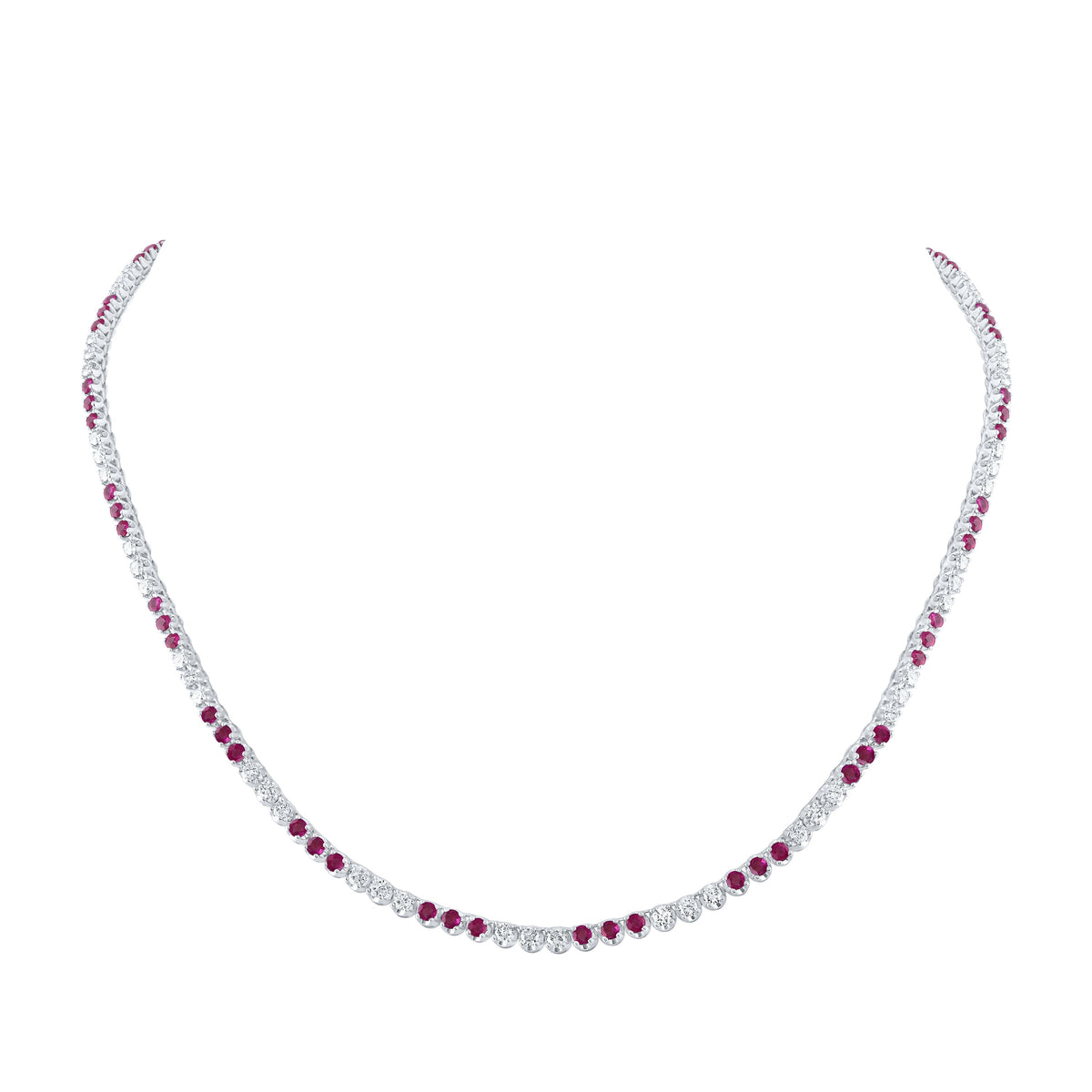 14kt White Gold Womens Round Ruby Diamond 18-inch Tennis Necklace 5-5/8 Cttw