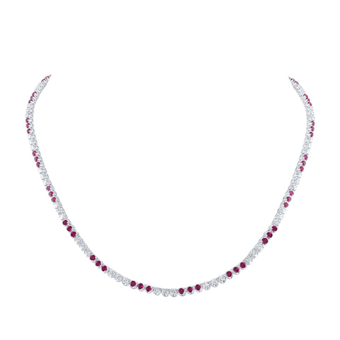 14kt White Gold Womens Round Ruby Diamond 18-inch Tennis Necklace 5-5/8 Cttw