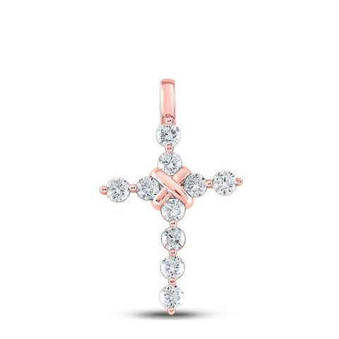 14kt Rose Gold Womens Round Diamond Bound Cross Pendant 1 Cttw