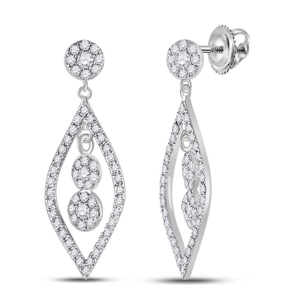 10kt White Gold Womens Round Diamond Dangle Earrings 1/2 Cttw