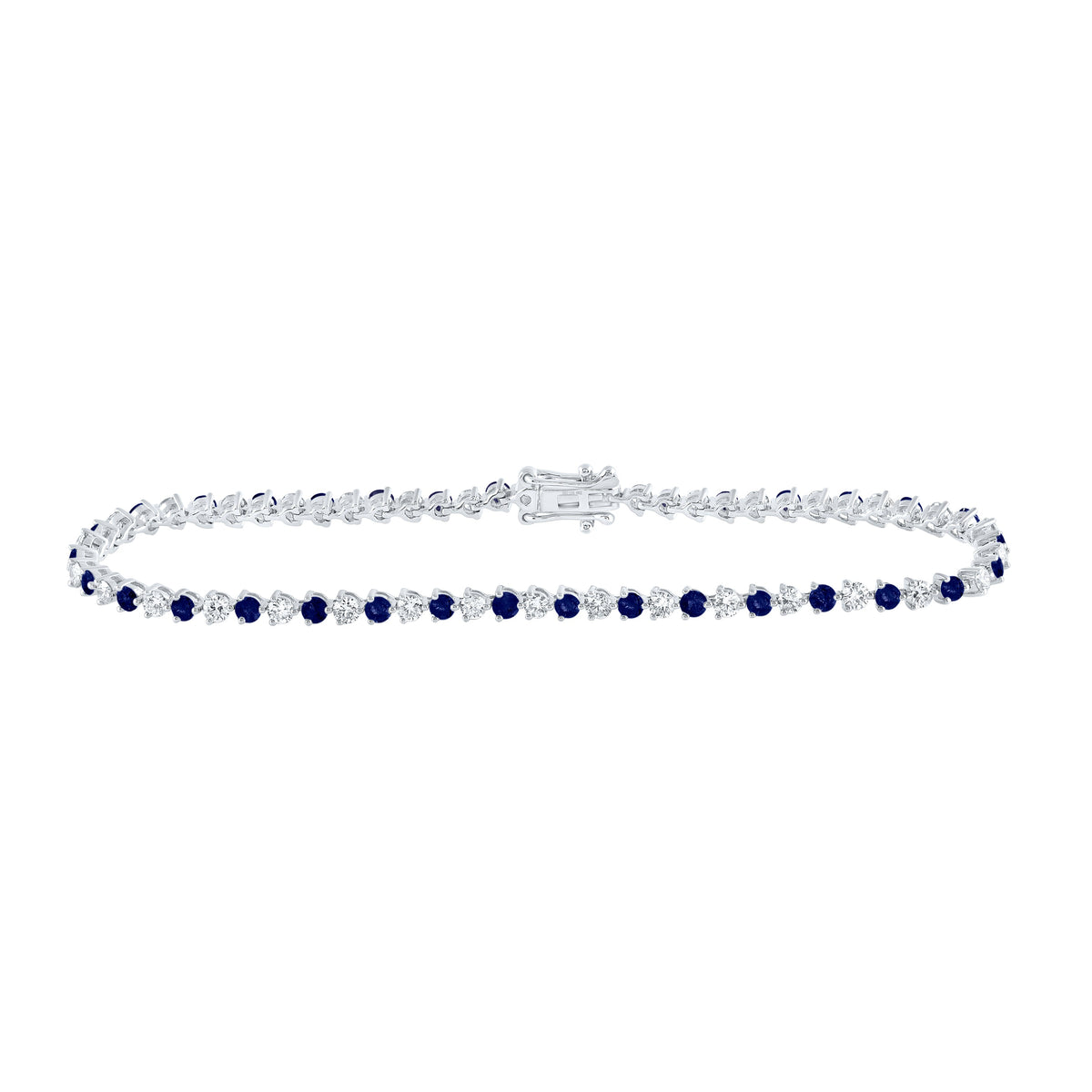 14kt White Gold Womens Round Blue Sapphire Diamond Tennis Bracelet 3-1/5 Cttw