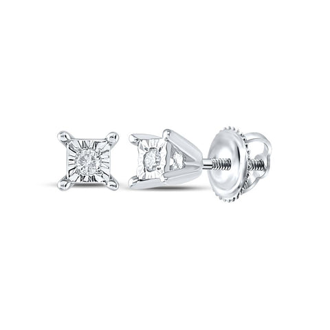 10kt White Gold Womens Round Diamond Solitaire Earrings 1/20 Cttw