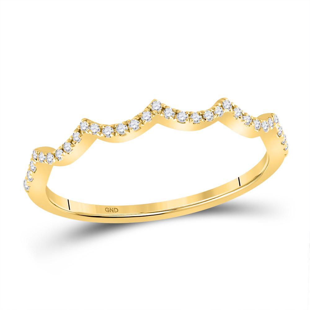 10kt Yellow Gold Womens Round Diamond Scalloped Stackable Band Ring 1/10 Cttw