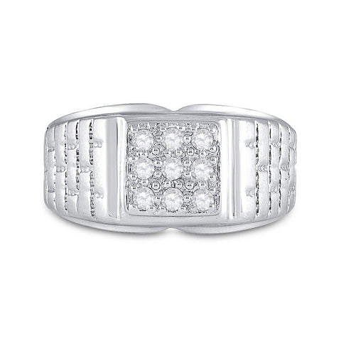 10kt White Gold Mens Round Diamond Square Cluster Brick Ring 1/4 Cttw