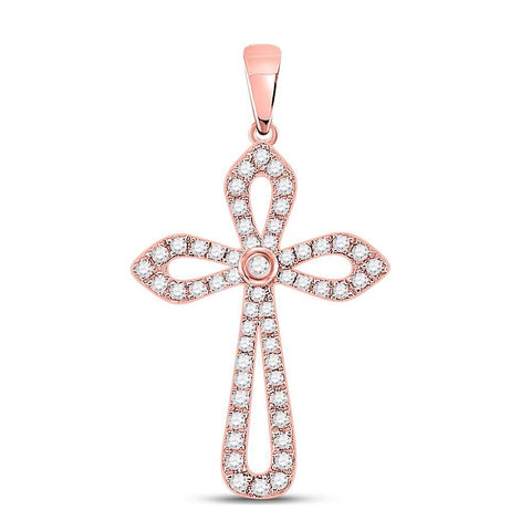 10kt Rose Gold Womens Round Diamond Gothic Cross Pendant 1/3 Cttw