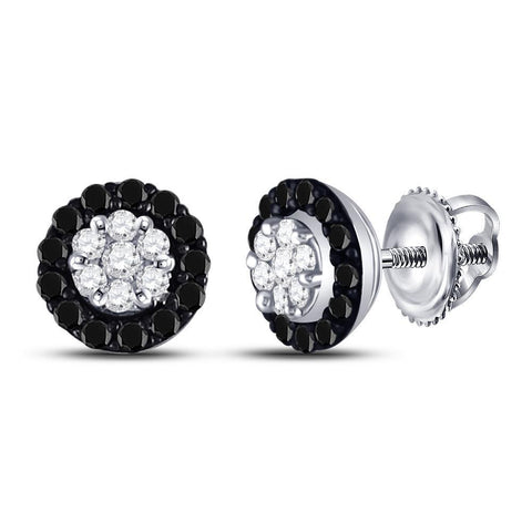 10kt White Gold Womens Round Black Color Enhanced Diamond Cluster Earrings 1/5 Cttw