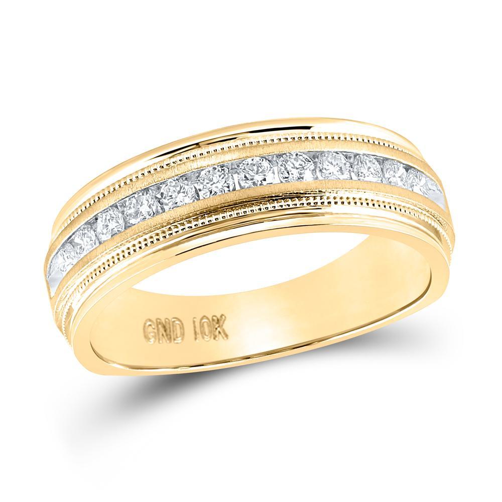 10kt Yellow Gold Mens Round Diamond Wedding Single Row Band Ring 1/2 Cttw