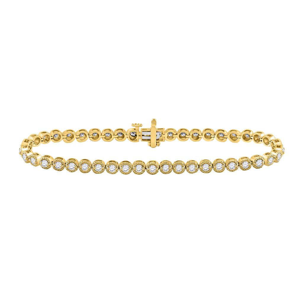 14kt Yellow Gold Womens Round Diamond Tennis Bracelet 2 Cttw