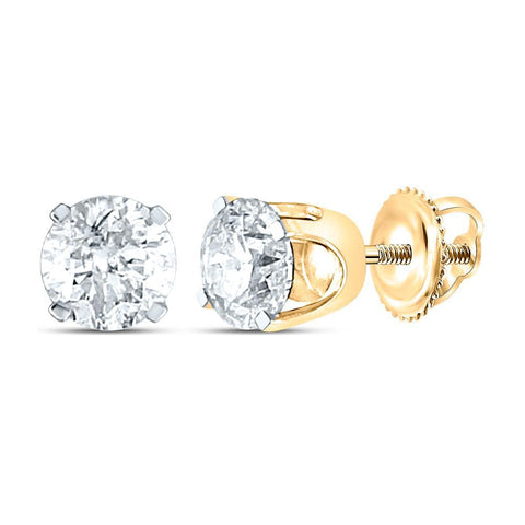 14kt Yellow Gold Womens Round Diamond Solitaire Earrings 1 Cttw