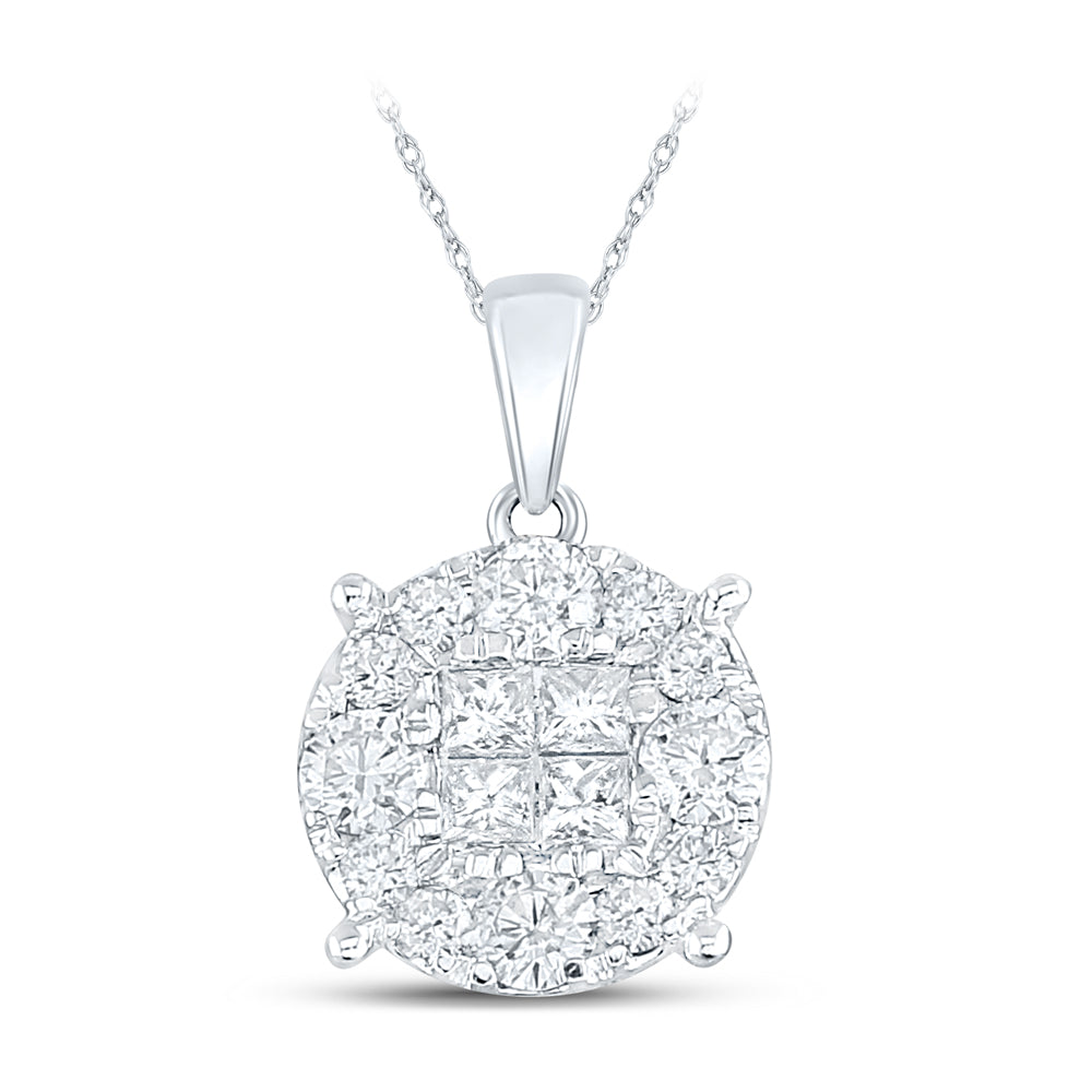 14kt White Gold Womens Princess Diamond Cluster Pendant 1 Cttw