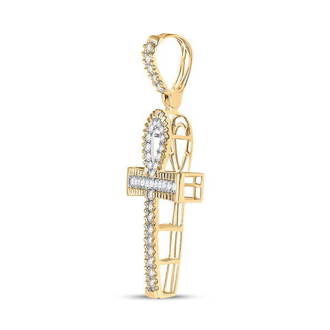 10kt Yellow Gold Mens Round Diamond Ankh Cross Charm Pendant 1 Cttw