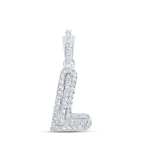 10kt White Gold Womens Round Diamond L Initial Letter Pendant 1/8 Cttw