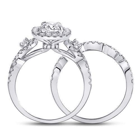 14kt White Gold Round Diamond Halo Bridal Wedding Ring Band Set 1-3/4 Cttw