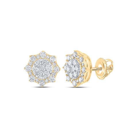 10kt Yellow Gold Womens Round Diamond Cluster Earrings 3/4 Cttw