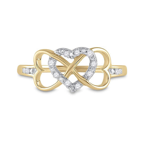 10kt Yellow Gold Womens Round Diamond Infinity Heart Ring 1/10 Cttw