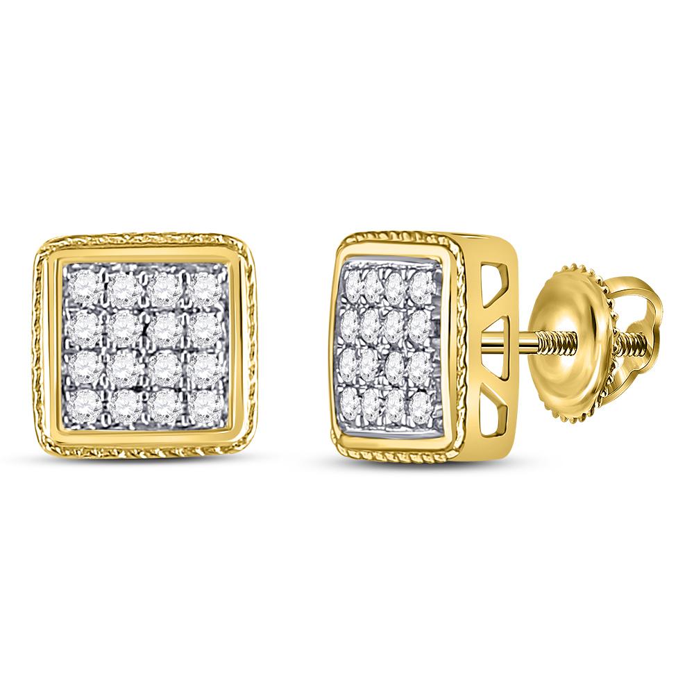 10kt Yellow Gold Round Diamond Square Earrings 1/4 Cttw