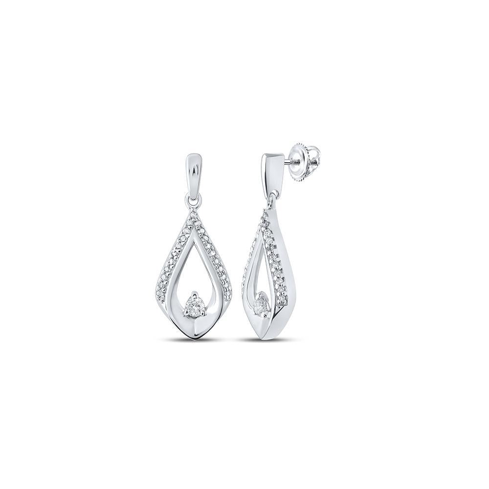 10kt White Gold Womens Round Diamond Dangle Earrings 1/6 Cttw