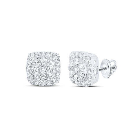 10kt White Gold Womens Round Diamond Square Cluster Earrings 5/8 Cttw