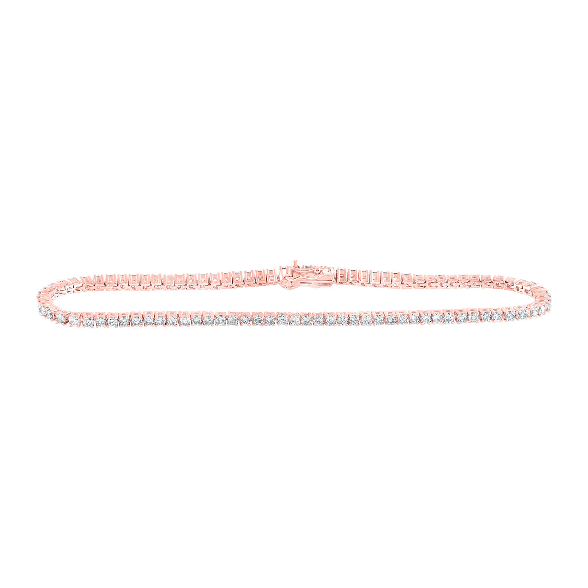 10kt Rose Gold Womens Round Diamond Single Row Fashion Bracelet 2 Cttw