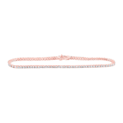 10kt Rose Gold Womens Round Diamond Single Row Fashion Bracelet 2 Cttw