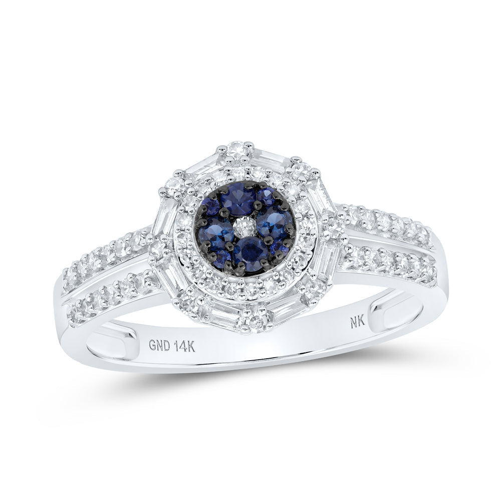 14kt White Gold Womens Round Blue Sapphire Cluster Ring 1/2 Cttw