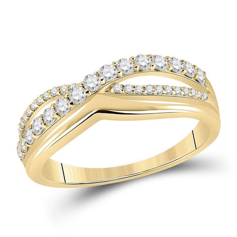 10kt Yellow Gold Womens Round Diamond Crossover Band Ring 1/2 Cttw