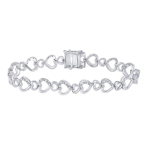 Sterling Silver Womens Round Diamond Heart Tennis Bracelet 1/4 Cttw