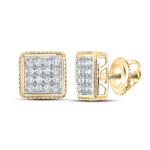 10kt Yellow Gold Mens Round Diamond Square Earrings 1 Cttw