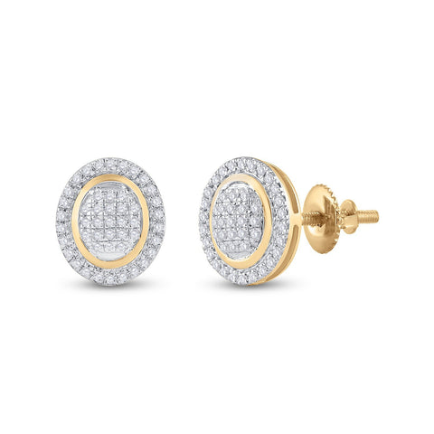 10kt Yellow Gold Womens Round Diamond Oval Earrings 1/4 Cttw