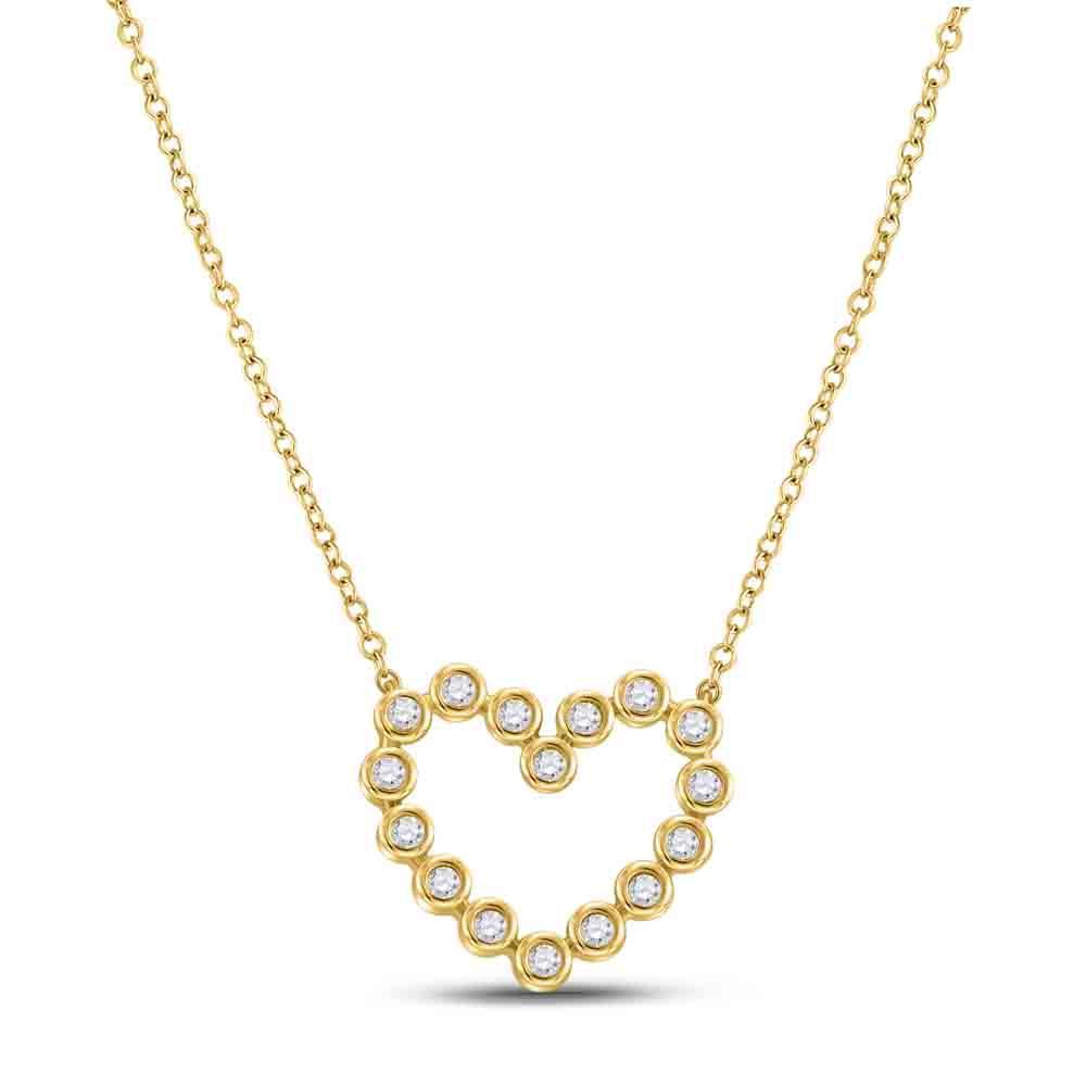 14kt Yellow Gold Womens Round Diamond Outline Heart Necklace 1/4 Cttw