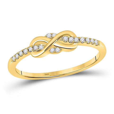 10kt Yellow Gold Womens Round Diamond Infinity Knot Stackable Band Ring 1/10 Cttw