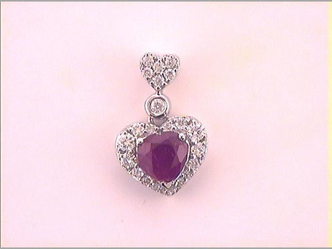 10kt White Gold Womens Heart Ruby Diamond Fashion Pendant 3/8 Cttw