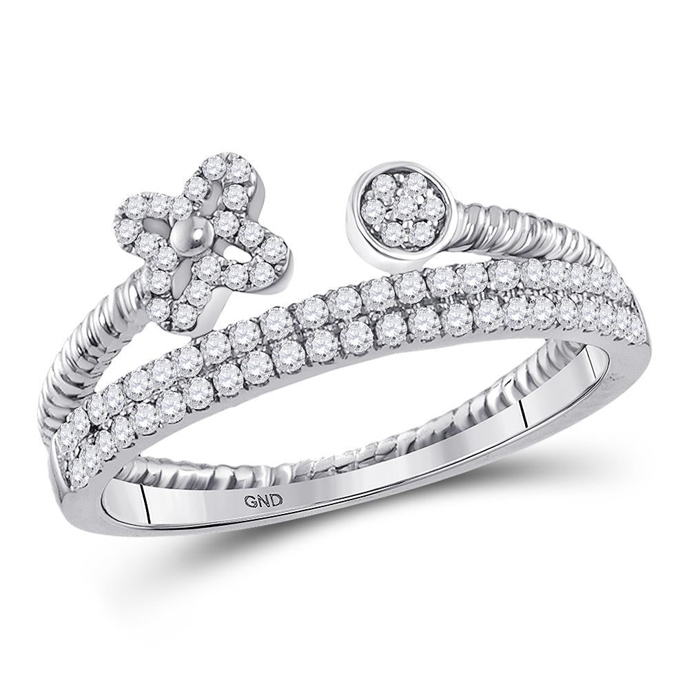 10kt White Gold Womens Round Diamond Flower Bisected Stackable Band Ring 1/5 Cttw