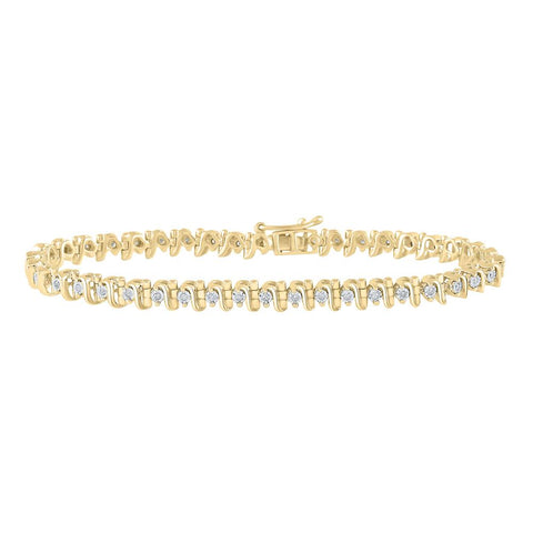 Yellow-tone Sterling Silver Womens Round Diamond S Link Tennis Bracelet 1/3 Cttw