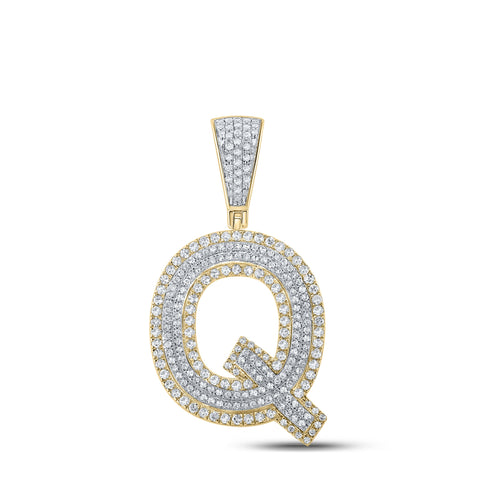 10kt Two-tone Gold Mens Round Diamond Q Letter Charm Pendant 7/8 Cttw