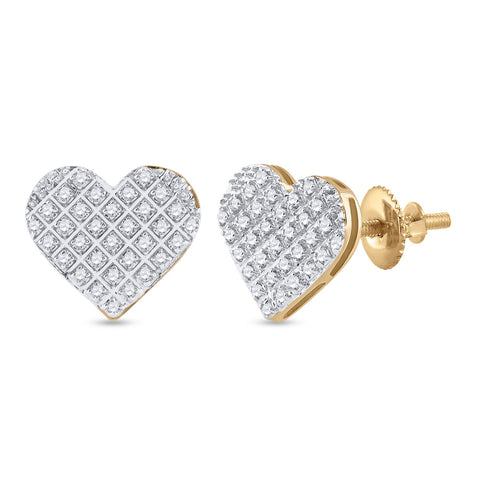 10kt Yellow Gold Womens Round Diamond Heart Earrings 1/5 Cttw