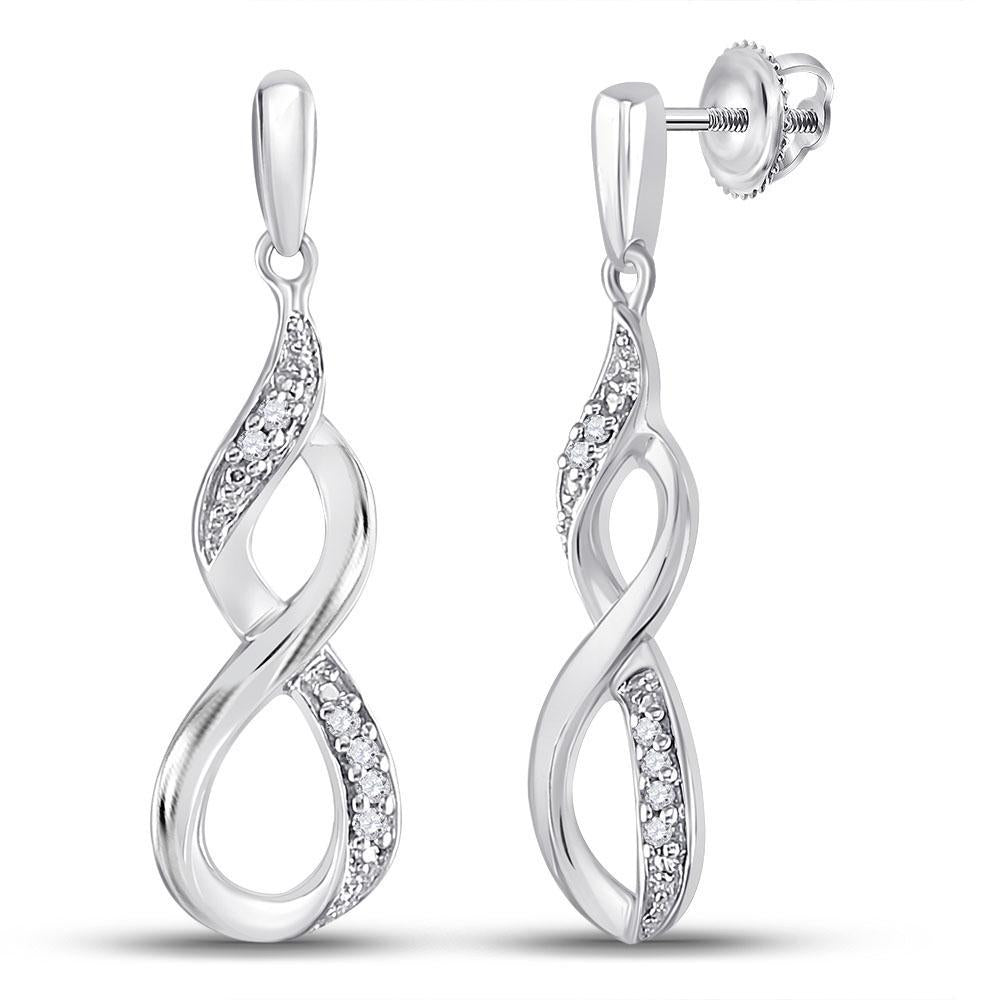 Sterling Silver Womens Round Diamond Infinity Dangle Earrings 1/20 Cttw